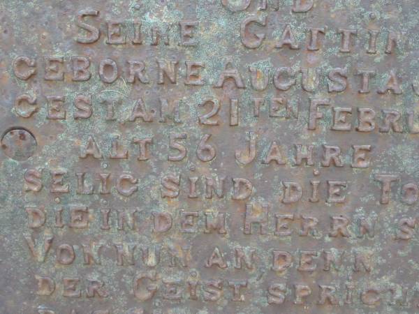 August BICK  | d: 18 Jun 1893 aged 60  | (wife)  | b: Augusta Jesse (BICK)  | b: 21 Feb 1891 aged 56  | Engelsburg Baptist Cemetery, Kalbar, Boonah Shire  | 