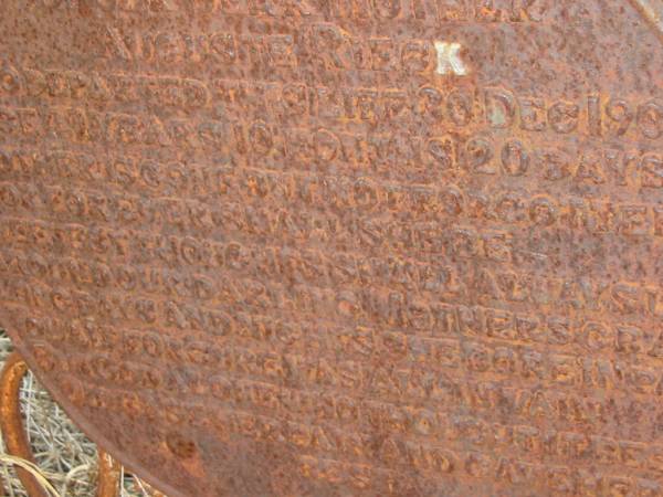 Auguste RIECK  | 20 Dec 1907, aged 49 yr 10 mon 20 days  | Engelsburg Baptist Cemetery, Kalbar, Boonah Shire  | 
