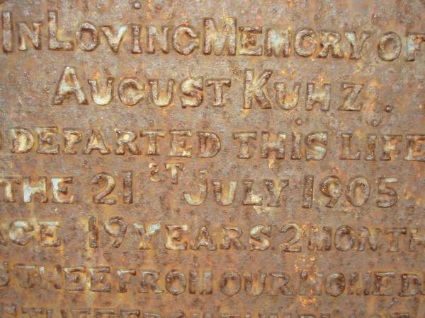 August KUHZ  | 21 Jul 1905, 19 years 2 months  | Engelsburg Baptist Cemetery, Kalbar, Boonah Shire  | 