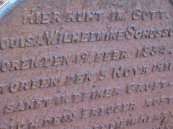 Louisa Wilhelmine SCHOSSOW  | geb 19 Feb 1834  | gest 5 Nov 1911  | Engelsburg Baptist Cemetery, Kalbar, Boonah Shire  | 