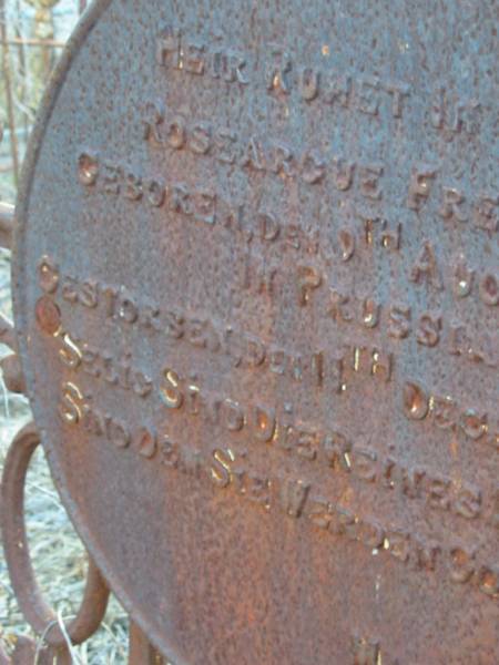 Roseargue FREIBERG  | b: 9 Aug 1833 in Prussia  | d: 11 Dec 1910  | Engelsburg Baptist Cemetery, Kalbar, Boonah Shire  | 