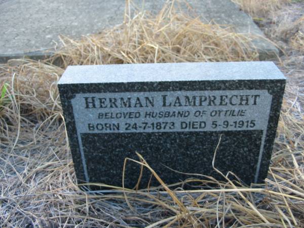 Herman LAMPRECHT  | (husband of Ottilie)  | b: 24 Jul 1873, d: 5 Sep 1915  | Engelsburg Baptist Cemetery, Kalbar, Boonah Shire  | 