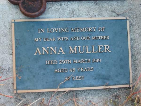 Anna MULLER  | 29 Mar 1919, aged 48  | Engelsburg Baptist Cemetery, Kalbar, Boonah Shire  | 