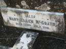 
Thomas McGRATH
14 Jul 1926, aged 62

Mary Ellen McGRATH
22 Jul 1941
Kalbar Catholic Cemetery, Boonah Shire 
