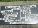 
parents;
Albert Hermann REINKE,
13-10-1907 - 5-7-1992;
Elsie Eda REINKE,
24-12-1906 - 21-5-1991;
Kalbar General Cemetery, Boonah Shire

