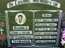 
Baines Chillocoe McCormack TITMARSH,
born 18 Sept 1927
died 16 Feb 1992,
missed by Iris, Susan, Ted & families;
Kalbar General Cemetery, Boonah Shire
