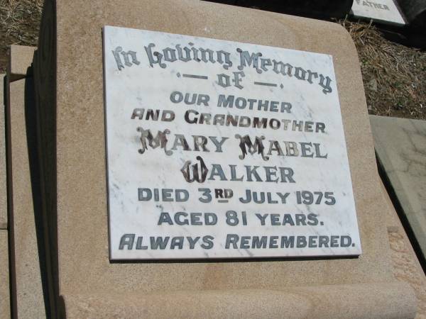 Mary Mabel WALKER, mother grandmother,  | died 3 July 1975 aged 81 years;  | Esther Annie WEST, mother,  | 1903-1976;  | William Cecil WEST, father,  | 1902-1983;  | Kalbar General Cemetery, Boonah Shire  | 