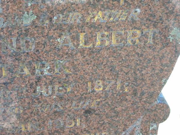 Emma Louise Fredericke STARK,  | born 16 Oct 1875,  | died 21 May 1957 aged 81 years;  | Ferdinand Albert STARK, husband father,  | born 30 July 1871,  | died 18 Jan 1951 aged 79 years 6 months;  | Kalbar General Cemetery, Boonah Shire  | 