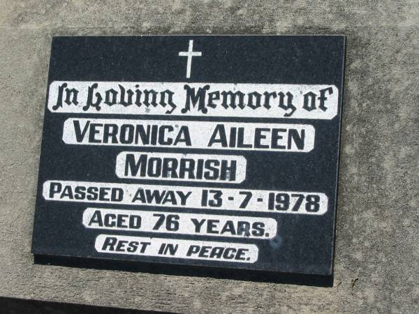 Veronica Aileen MORRISH,  | died 13-7-1978 aged 76 years;  | Kalbar General Cemetery, Boonah Shire  | 