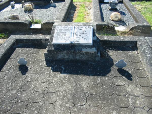 Wilhelm WOLTER, husband father,  | died 4 Sept 1968 aged 78 years;  | Mabel WOLTER, mother,  | died 21 Feb 1973 aged 83 years;  | Kalbar General Cemetery, Boonah Shire  | 