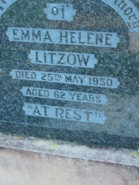 Emma Helene LITZOW  | 25 May 1950, aged 62  |   | St John's Lutheran Church Cemetery, Kalbar, Boonah Shire  |   | 