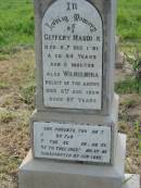 
Geffery MADDICK,
died 5 Dec 1901 aged 84 years 6 months;
Wilhelmina, relict,
died 8 Aug 1904 aged 67 years;
parents
