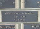 
Frederick MADDICK,
1854 - 1900 aged 46 years;
Engelsburg Methodist Pioneer Cemetery, Kalbar, Boonah Shire
