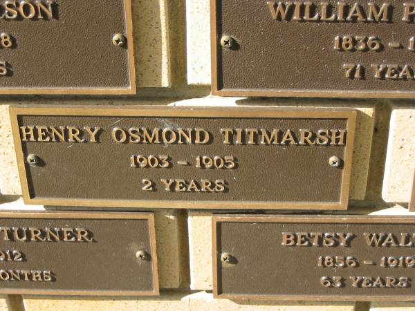 Henry Osmond TITMARSH,  | 1903 - 1905 aged 2 years;  | Engelsburg Methodist Pioneer Cemetery, Kalbar, Boonah Shire  | 