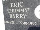 
Eric (Chummy) BARRY, husband father grandfather,
1-10-1928 - 22-10-1992;
Jean BARRY, wife mother grandmother,
21-1-1931 - 10-9-2005;
Kandanga Cemetery, Cooloola Shire
