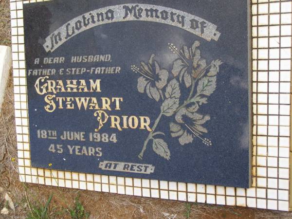 Graham Stewart PRIOR, husband father step-father,  | died 18 June 1984 aged 45 years;  | Kandanga Cemetery, Cooloola Shire  | 