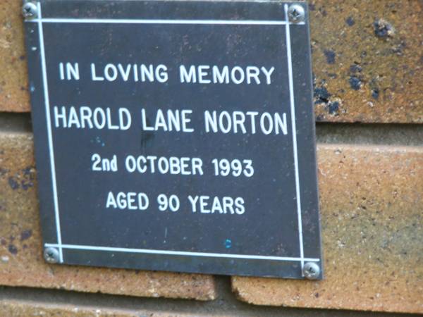 Harold Lane NORTON  | d: 2 Oct 1993, aged 90  | Kenmore-Brookfield Anglican Church, Brisbane  | 