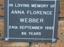 
Anna Florence WEBBER
d: 24 Sep 1992, aged 86
Kenmore-Brookfield Anglican Church, Brisbane
