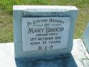 Mary BISHOP,
died 13 October 1961 aged 71 years;
St Johns Catholic Church, Kerry, Beaudesert Shire