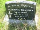 Hannah Deveney DOHERTY,
died 10-2-1998 aged 89 years;
St Johns Catholic Church, Kerry, Beaudesert Shire