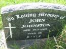John JOHNSTON,
died 11-8-1976 aged 85;
St Johns Catholic Church, Kerry, Beaudesert Shire