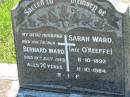 Bernard WARD, husband father,
died 19 July 1959 aged 76 years;
Sarah WARD (nee OKEEFFE),
8-10-1892 - 11-10-1984;
St Johns Catholic Church, Kerry, Beaudesert Shire