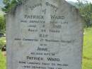 Patrick WARD,
born Cummertha County Monaghan Ireland,
died 4 June 1902 aged 64 years;
Annie, wife of Patrick WARD,
born Longford Kings County Ireland,
died 30 April 1924 aged 69 years;
infant daughter of Pat & Mary WARD;
St Johns Catholic Church, Kerry, Beaudesert Shire