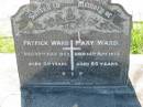 Patrick WARD,
died 22 July 1958 aged 80 years;
Mary WARD,
died 14 May 1973 aged 85 years;
St Johns Catholic Church, Kerry, Beaudesert Shire