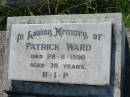 Patrick WARD,
died 28-8-1990 aged 78 years;
St Johns Catholic Church, Kerry, Beaudesert Shire