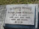 Peter John OREILLY,
died 25 Aug 1965 aged 68 years;
St Johns Catholic Church, Kerry, Beaudesert Shire
