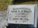 Rose K. OREILLY,
1-6-1901 - 5-3-1978 aged 76 years;
St Johns Catholic Church, Kerry, Beaudesert Shire