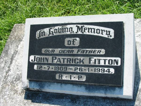 John Patrick FITTON, father,  | 12-7-1909 - 26-1-1994;  | St John's Catholic Church, Kerry, Beaudesert Shire  | 