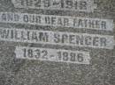 Annie SPENCER,
mother,
1829 - 1918;
William SPENCER,
father,
1832 - 1886;
Kilkivan cemetery, Kilkivan Shire