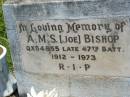 A.M.S. (Joe) BISHOP,
1912 - 1973;
Kilkivan cemetery, Kilkivan Shire