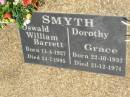 Oswald William Barrett SMYTH,
born 11-4-1927,
died 24-7-1995;
Dorothy Grace SMYTH,
born 22-10-1932,
died 21-12-1974;
Kilkivan cemetery, Kilkivan Shire