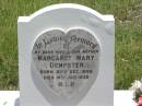 Margaret Mary DEMPSTER,
wife mother,
born 20 Dec 1892,
died 10 Jan 1939;
Kilkivan cemetery, Kilkivan Shire