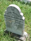 Richard Page HADLAND,
died 31 Oct 1915 aged 27 years;
Kilkivan cemetery, Kilkivan Shire