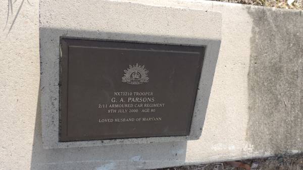 G. A. PARSONS  | d: 9 Jul 2000 aged 80  | husband of Maryann  |   | Kilkivan cemetery, Kilkivan Shire  | 