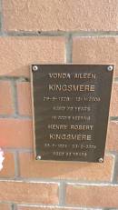 Vonda Aileen KINGSMERE
b: 29 Aug 1926
d: 12 Jan 2006 aged 79
Henry Robert KINGSMERE
b: 30 Jul 1921
d: 23 Feb 2004 aged 82
Kilkivan cemetery, Kilkivan Shire