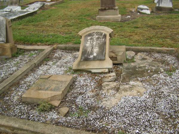 John CAREY junr,  | born 26 March 1866,  | died 25 Aug 1901 aged 35 years;  | Paul CAREY,  | aged 8 months;  | Walter CAREY,  | aged 79? years;  | Jane May CAREY,  | died 20 Jan? 1894 aged 74? years;  | Killarney cemetery, Warwick Shire  | 