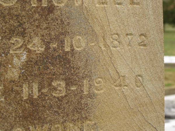 Theophilus HOWELL,  | died 11 March 1902 aged 77 years,  | born in Wales,  | lived in Qld 50 years;  | Anne HOWELL,  | wife,  | died 13 Jan 1927 in 85th year,  | residing in Qld 74 years;  | Joseph Charles HOWELL,  | born Killarney 24-10-1872,  | died Brisbane 11-3-1940,  | buried Toowong;  | William Arthur Melrose Octavius,  | son of Theophilus & Ann HOWELL of this place,  | died 1 April 1881 aged 11 months 11 days;  | Anna Douglas,  | wife of T.J. HOWELL  Melrose ,  | died 7 Oct 1928 aged 66 years;  | Theophilus John HOWELL,  | born Fassifern Qld 15 July 1862,  | died Bordertown SA 17 Dec 1935;  | Archibald Dunbar HOWELL,  | born 17 July 1905,  | died 25 March 1934;  | Aisla Grace HOWELL,  | born 8 Oct 1910,  | died 8 Aug 1911;  | Killarney cemetery, Warwick Shire  | 