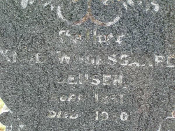 Knud Wognsgaard JENSEN,  | born 1851,  | died 1930;  | Kristina Martina JENSEN,  | born 1856,  | died 1930;  | Killarney cemetery, Warwick Shire  | 