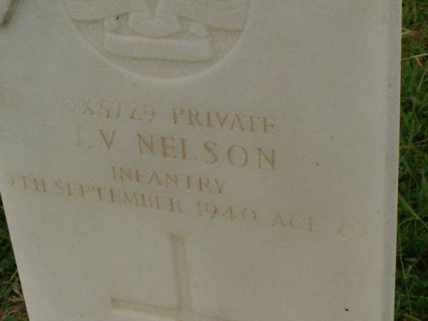 J.V. NELSON,  | died 9 Sept 1940 aged 20 years;  | Killarney cemetery, Warwick Shire  | 