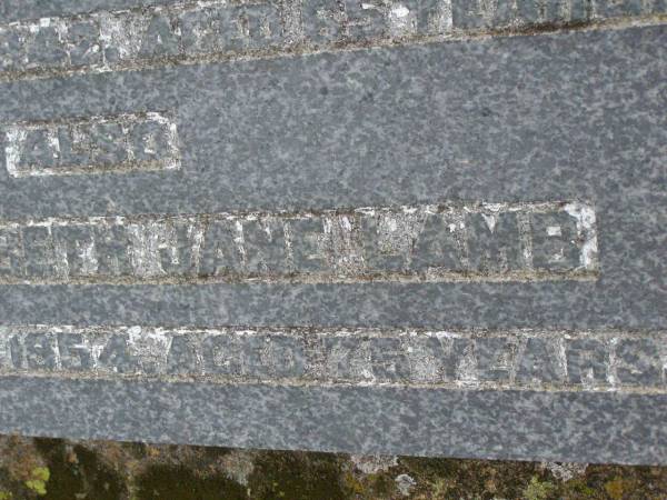parents;  | James LAMB,  | died 24 Nov 1942 aged 65 years;  | Ida Elizabeth Jane LAMB,  | died 27 Nov 1954 aged 75 years;  | Henry MACKAY,  | husband of May MACKAY,  | died 23 Jan 1990 aged 90 years;  | May Eveline MACKAY,  | wife of Henry MACKAY,  | died 15 Sept 1996 aged 93 years;  | Killarney cemetery, Warwick Shire  | 