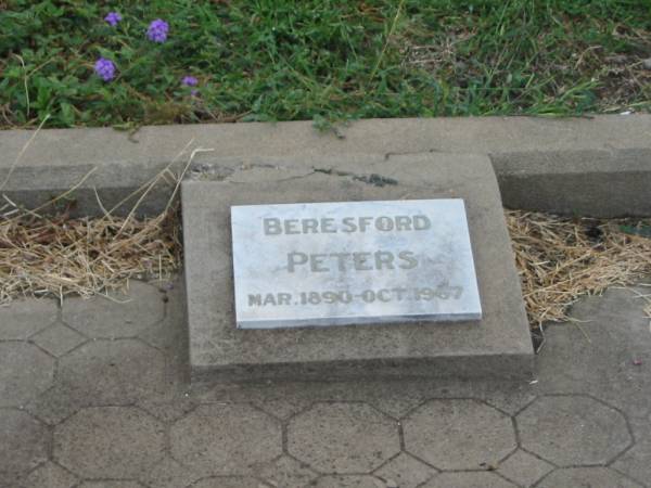 Beresford PETERS,  | Mar 1890 - Oct 1967;  | Lily R.A. PETERS,  | Oct 1890 - Sept 1965;  | Killarney cemetery, Warwick Shire  | 