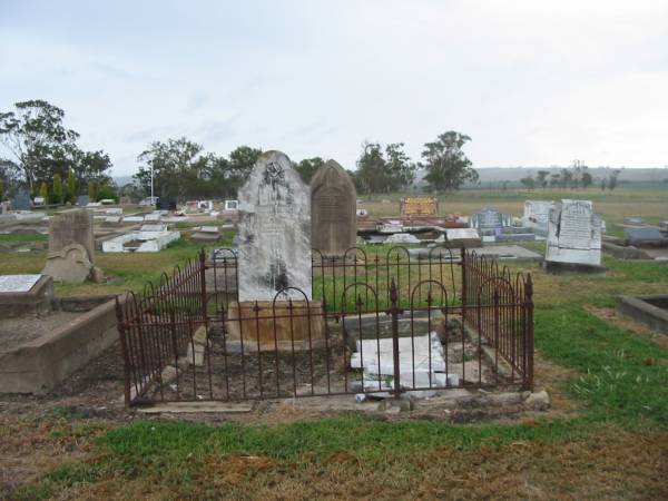 Andrew CANNING (GANNING?),  | father,  | died 28 Jan 1917 aged 69 years;  | [other headstone face down]  | Cath?;  | Killarney cemetery, Warwick Shire  | 