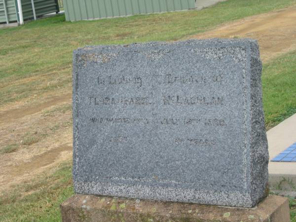 Flora Isabel MCLACHLAN,  | died 18? July 1929 aged 61 years;  | John INGLIS,  | died 28 Sept 1939? aged 67 years;  | Mary INGLISH,  | died 18 June 1953 aged 89 years;  | Killarney cemetery, Warwick Shire  | 