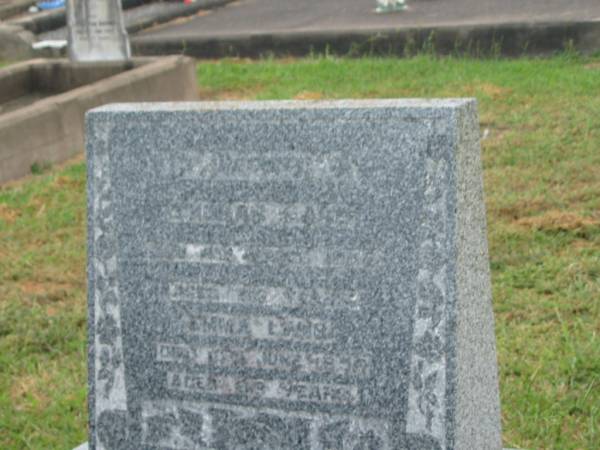 Thomas LAMB,  | died 4 March 1954 aged 85 years;  | Emma LAMB,  | died 10 June 1956 aged 83 years;  | Killarney cemetery, Warwick Shire  | 