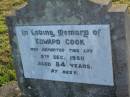
Edward COOK,
died 9 Dec 1950 aged 84 years;
Killarney cemetery, Warwick Shire
