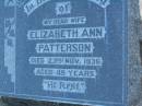 
Elizabeth Ann PATTERSON,
wife,
died 23 Nov 1936 aged 49 years;
Killarney cemetery, Warwick Shire
